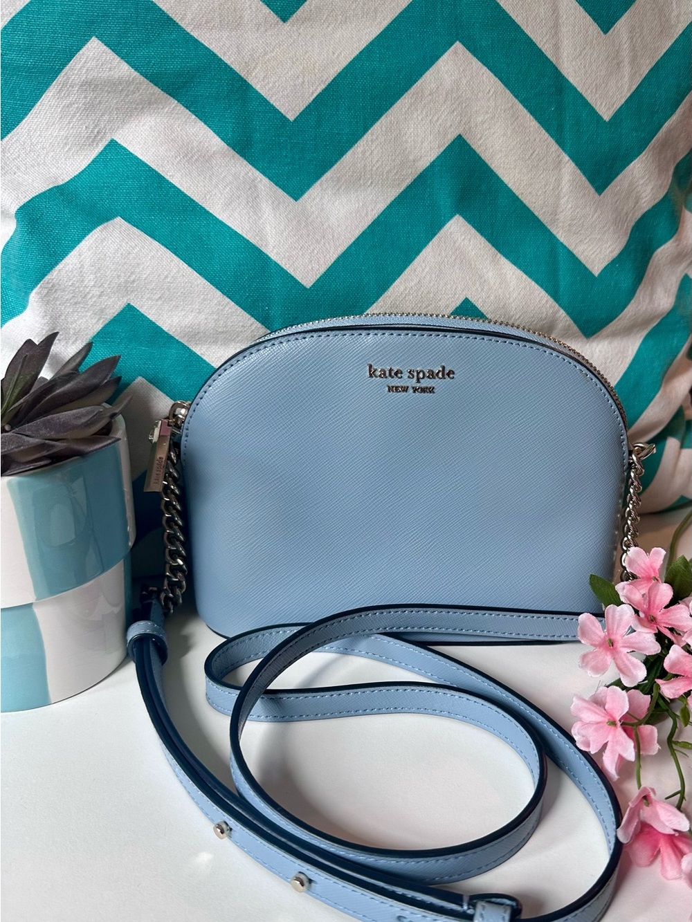 kate spade Light Blue Dome Crossbody with Chain-Accent Strap